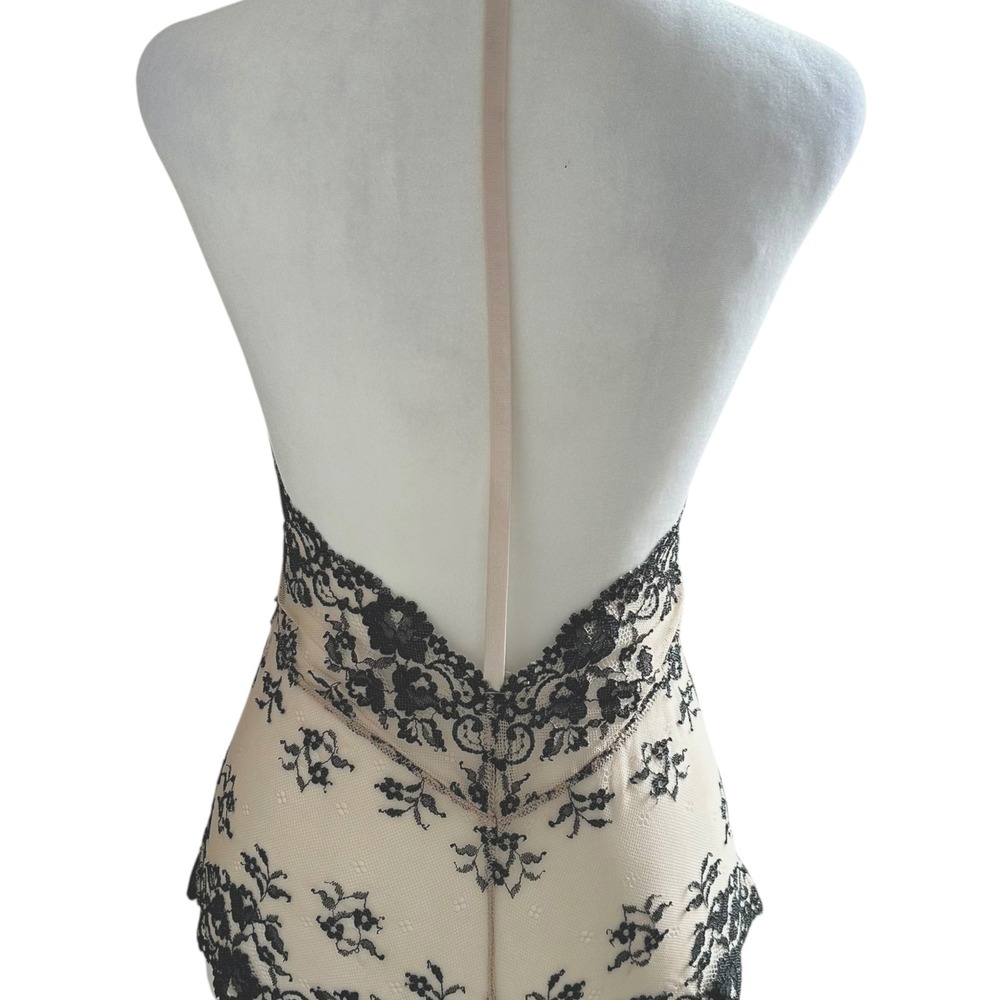 Intimately Free People Black Lace Deep V Halter Bodysuit Nude Mesh Size Small - Picture 5 of 6